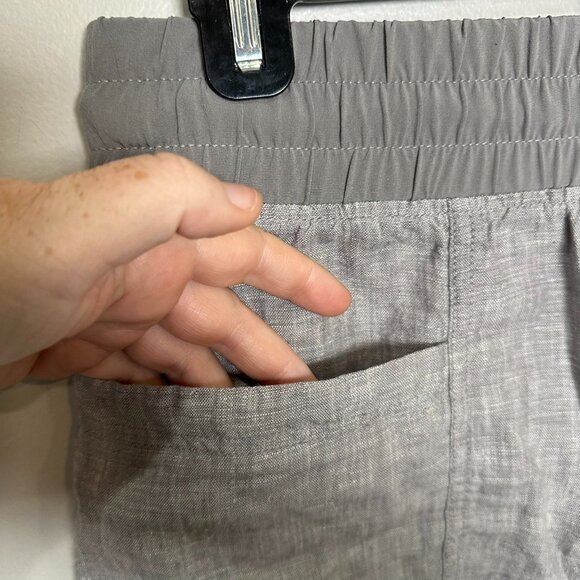 Athleta Cabo Linen Shorts Womens 8 Gray Pull On Drawstring Casual Vacation Beach - Picture 2 of 8